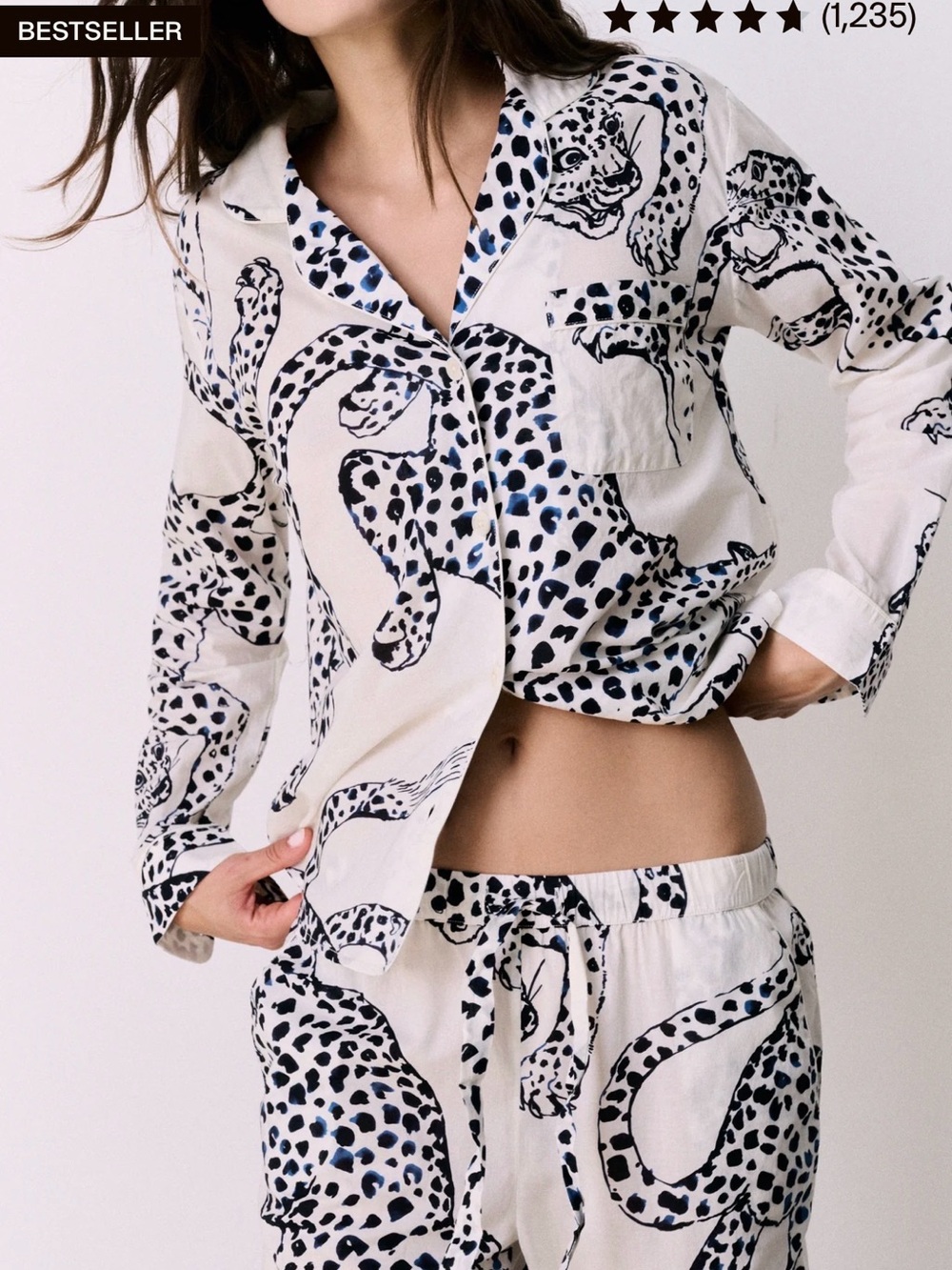 Desmond & Dempsey The Jaguar Print Cream Pajama Set - Luxury Sleepware